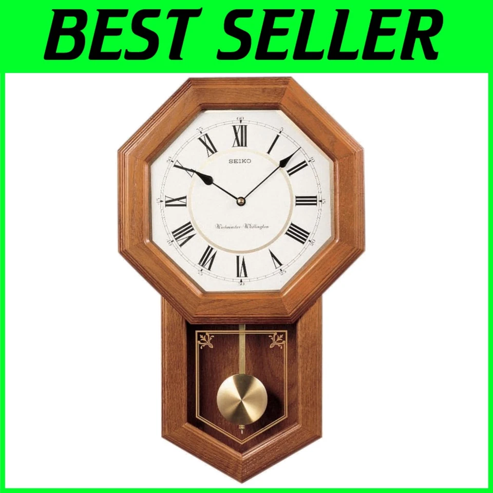 Seiko Traditional Schoolhouse Clock with Chimes - Light Oak - Image 1 of 4