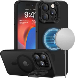Case for iPhone 15 Pro Max Magnetic with Holder Stand Matte Coating with Smooth - Picture 1 of 7