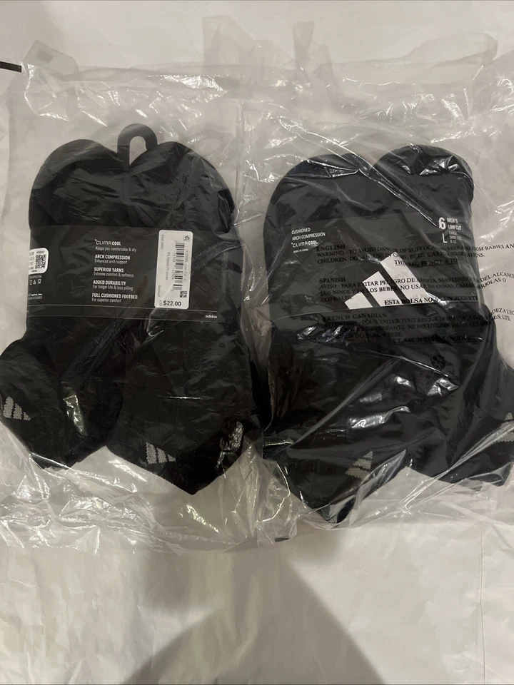 3 Pair adidas Low Cut Socks Men's Shoe Size 6-12 White Black Cushioned L6