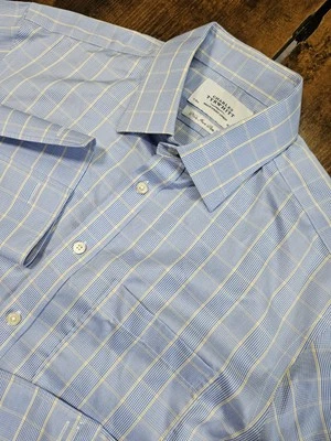 Charles Tyrwhitt 17-35 Slim Fit Non Iron Blue Plaid French Cuff Mens Dress Shirt - Image 1 of 4