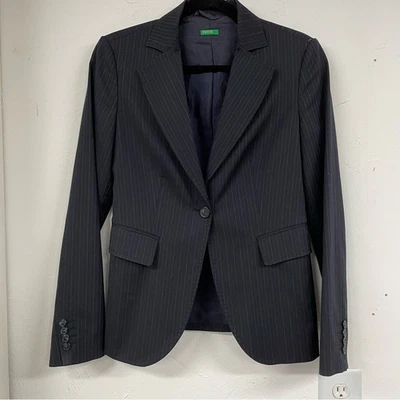 Chaqueta Blazer Benetton Negra A Rayas Calce Ajustado Mujer 42 Preppy Dark Academia Foto 1 de 4