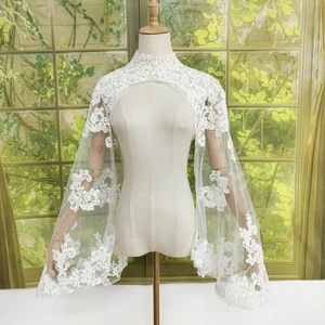 Langarm Hochzeitsjacke Braut Spitze weiß elfenbein für Braut Bolero Jacken - Bild 1 von 9
