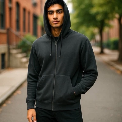 Chaqueta con Capucha Antigua Para Hombre Cremallera Completa 2XL Negra Nueva Foto 1 de 4