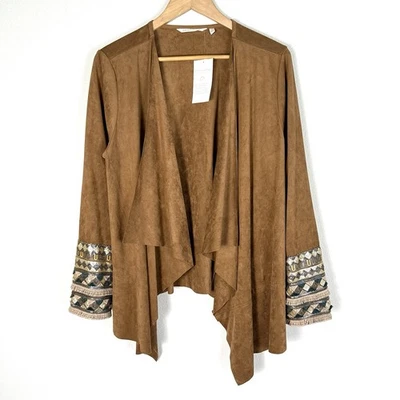 Soft Surroundings Suede Open Front Cardigan Womens Large Western Boho Country - Image 1 of 4
