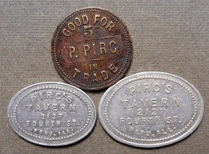 D638 3-Peru IL: P. Pirc – 5 + Pirc’s Tavern, 2127 Fourth St. – 5c-25c. Aluminum - Picture 1 of 2