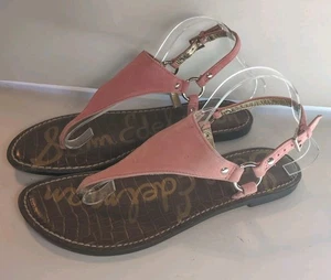 Sam Edelman Greta 10,5 Leder Gigi verstellbare T-Riemen Sandalen rosa Wildleder flach  - Bild 1 von 10