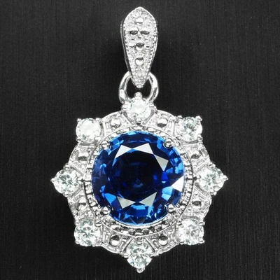 Elegantes pingentes redondos de safira azul real prata esterlina 925 6,90 ct - Imagem 1 de 4