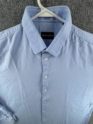 Camisa Armani Algodón 17 Azul Manga Larga Abotonada Lujo Sólida Para Hombres Extendida Adulto Foto 1 de 4