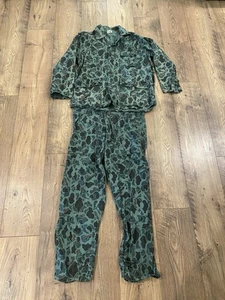 Vintage 60s 70s Frogskin Duck Camo Jacket & Pants Set Mens M hunting hip hop - Picture 1 of 10