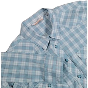 Orvis Pearl Snap Shirt Men’s Med Blue Plaid Cowboy Western Outdoor Long Sleeve - Picture 1 of 13