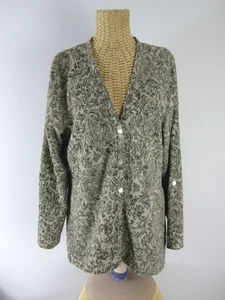 Habitat Womens Large Gray Taupe Floral LS Seersucker Shirt Top Tunic V Neck Top - Picture 1 of 9
