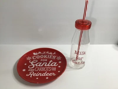 Boston Warehouse 8” Plato de cerámica botella de acrílico galletas leche para Santa reno Foto 1 de 4
