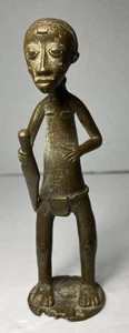 Antique 6" Tall Brass Baule Male Cast Metal Brass Figure w/ Weapon - Ivory Coast - Picture 1 of 5