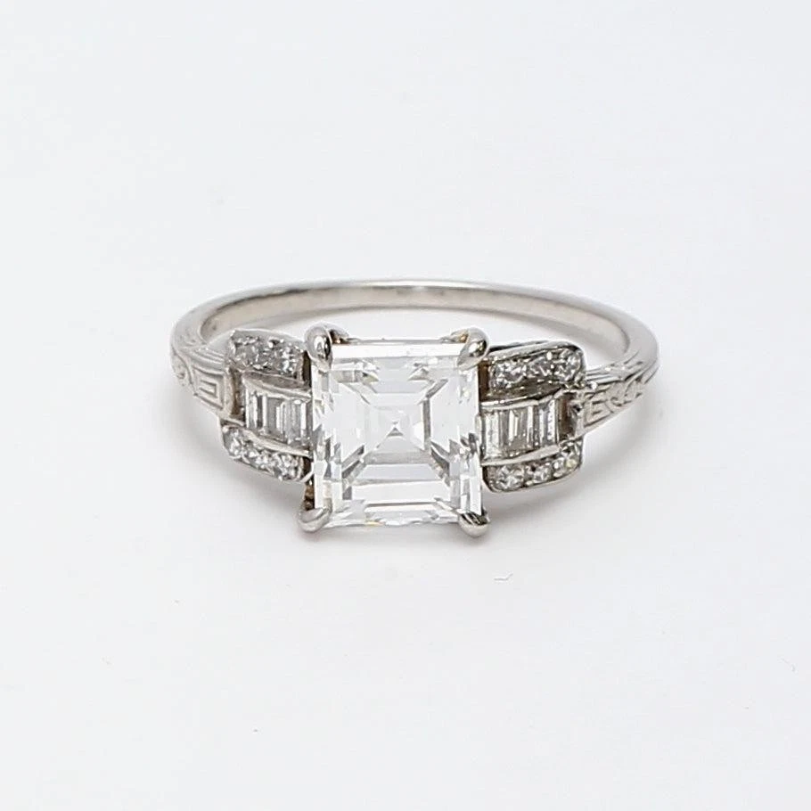 Anillo Art Deco Diamante D-IF Forma Corte Asscher 2,24 quilates Platino Foto 1 de 1