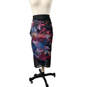 Women's Wrap Skirt Size 4XL Swim Cover Up Sheer Floral Black NWOT - Picture 1 of 5