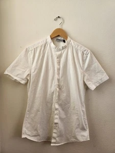 ASOS Design Men's Short Sleeve Button-down Collarless Shirt White Medium - Picture 1 of 8