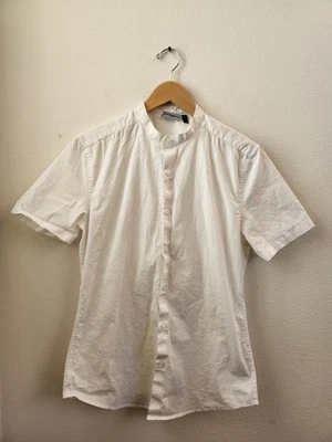 ASOS Design Men's Short Sleeve Button-down Collarless Shirt White Medium - Image 1 of 4