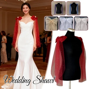 Women Elegant Wedding Shoulder Accessory Butterfly Knot Tulle Bridal Arm Shawl  - Picture 1 of 20