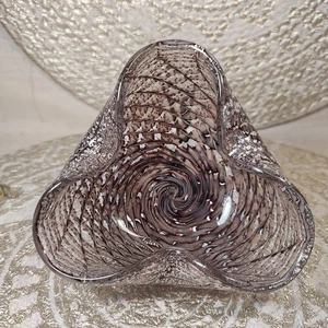 VIntage Murano Italy Barovier & Toso Art Glass Swirl Bowl W/ Silver Brown EC Fun - Picture 1 of 12