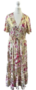 BNWT Last Queen Dress Size 12 Boho Floral Maxi Pink Cream Gold Detail RRP £79.90 - Picture 1 of 11
