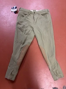Pytchley Knee Grip Patch Breeches Riding Pants Equestrian Tan Green Mens Sz 34 - Picture 1 of 4