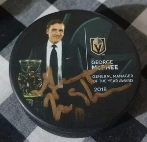 George Mcphee Signed Award Sga Puck Vegas Golden Knights - Bild 1 von 1