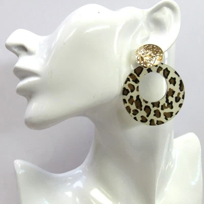 Pendientes colgantes ligeros con estampado de leopardo enchapados en oro #3409 Foto 1 de 4