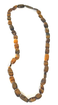 Vintage 70's  Artisan Handmade 16" Tiger Eye Stone Necklace Twist Barrel Close - Image 1 of 4