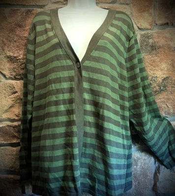 Isaac Mizrahi Live! nuevo con etiquetas Cárdigan para mujer 3XL verde a rayas con un solo botón Foto 1 de 4