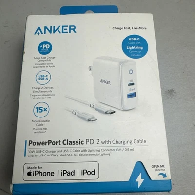 Anker Apple Fast Charge Power Port Classic PD 2 White 3' Charging Cable 30W - Image 1 of 3