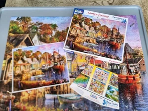 WHITE MOUNTAIN Jigsaw Puzzle 1000 pieces Complete Harbor Evening Lighthouse - Picture 1 of 8