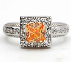 Anillo de plata de ley 925 con zafiro y topacio Padparadscha tratado de 2 quilates talla 6 y 2-6 - Imagen 1 de 4