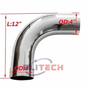 4 Inch Chrome 90 Degree Exhaust Elbow Pipe 4"ID X 12" Arms Length Tube - Picture 1 of 6
