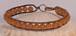 Channel Set Beaded Pink Aventurine Bangle Bracelet - Picture 1 of 3