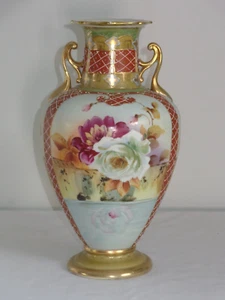 Antique Imperial Nippon Porcelain Beaded Vase w/ 3 Panels of Flowers - Picture 1 of 8