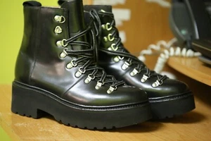 NEW Grenson Nanette Black Lace Up Hiking Boots Women’s UK 8 USA 10+ EU 42 212049 - Picture 1 of 8