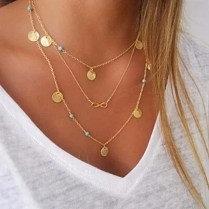 Dainty Layered Gold Tone Necklace for Women Gift Ideas Multi Layer Jewelry - Picture 1 of 3