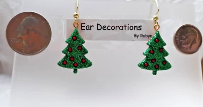 Árbol de Navidad Verde Brillo con Adornos Rojos Plata Gota Colgante Gancho Pendientes Foto 1 de 3