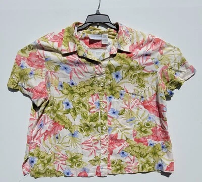 Винтажная женская рубашка-поло Jaclyn Smith с цветочным рисунком 1X XL на пуговицах вискоза мягкая 80-е/90-е - Изображение 1 из 4