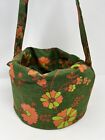 Vintage 6Os Mod Floral Bucket Bag Tote Purse Army Green Fluorescent Orange.