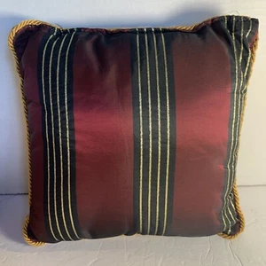 Vintage Small Maroon Gold Striped Taffeta Throw Pillow 9x9” Elegant Euro Country - Picture 1 of 9