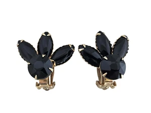 Vintage Gold Tone and Black Rhinestone Cluster Clip Earrings - Picture 1 of 5