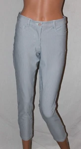 NEW MOVETES WOMENS EMY CAPRI PANTS TEAL WHITE PINSTRIPE VARIOUS TOP QUALITY - Picture 1 of 12