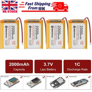 4 pezzi batteria lipo litio 3,7 V 2000 mAh 1S 3C con micro JST 1,25 maschio per ESP32 UK - Foto 1 di 10