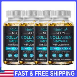 1/2/4Bottles Multi Collagen Peptides-Type I,II,III,V,X Anti-Aging Collagen Pills - Picture 1 of 13