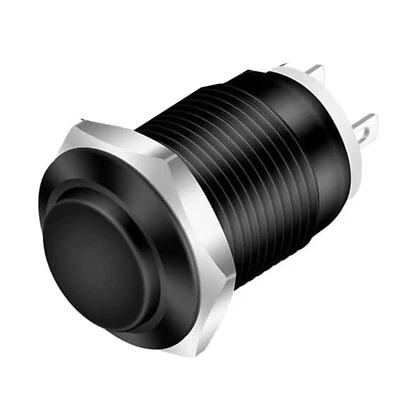 12mm Momentary Push Button Switch Raised Head IP65 Waterproof 1NO 12-250V Black - Image 1 of 4