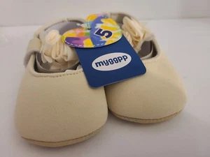 Myggpp Baby Girls Sz5 (12-15mo) Princess Shoes Tan w/ Tan Floral Headband NEW - Picture 1 of 12