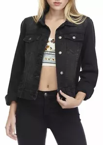 Free People Damen Rumors Jeansjacke Schwarz Knöpfe Kragen Pattentaschen XS Neu - Bild 1 von 12