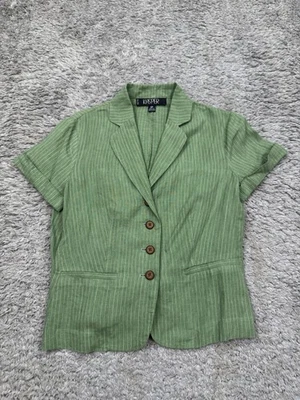 Blusa Kasper Top Feminina 6 Pequena Verde Oliva Listrada Linho Algemado Manga Curta - Imagem 1 de 4