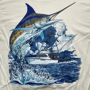 GUY HARVEY BLUE WATER Talla M Camisa Manga Larga DOBLE CARA Marlin Barco Pesca - Imagen 1 de 9